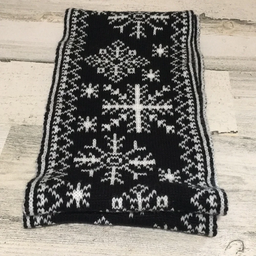 Black and white infinity scarf with snowflakes